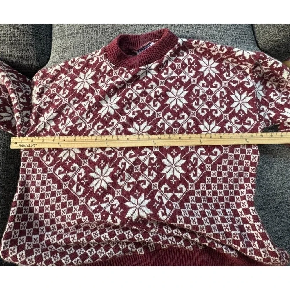 Vintage American Pride Burgundy Snowflake Fair Isle Sweater Womens 20W Made‎ USA